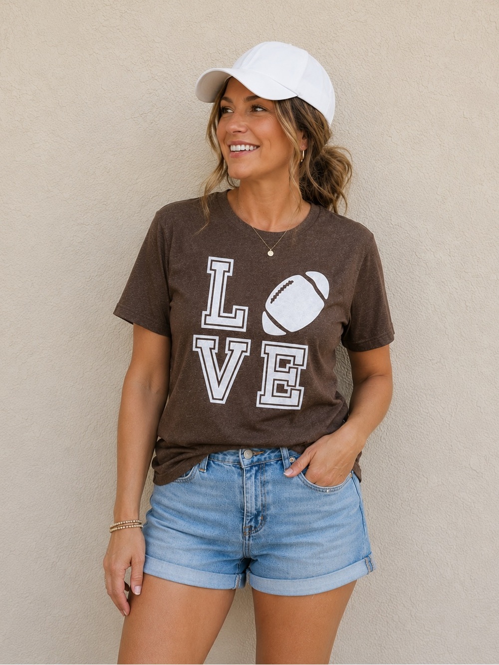 Love Football Brown Graphic T-Shirt Size Large